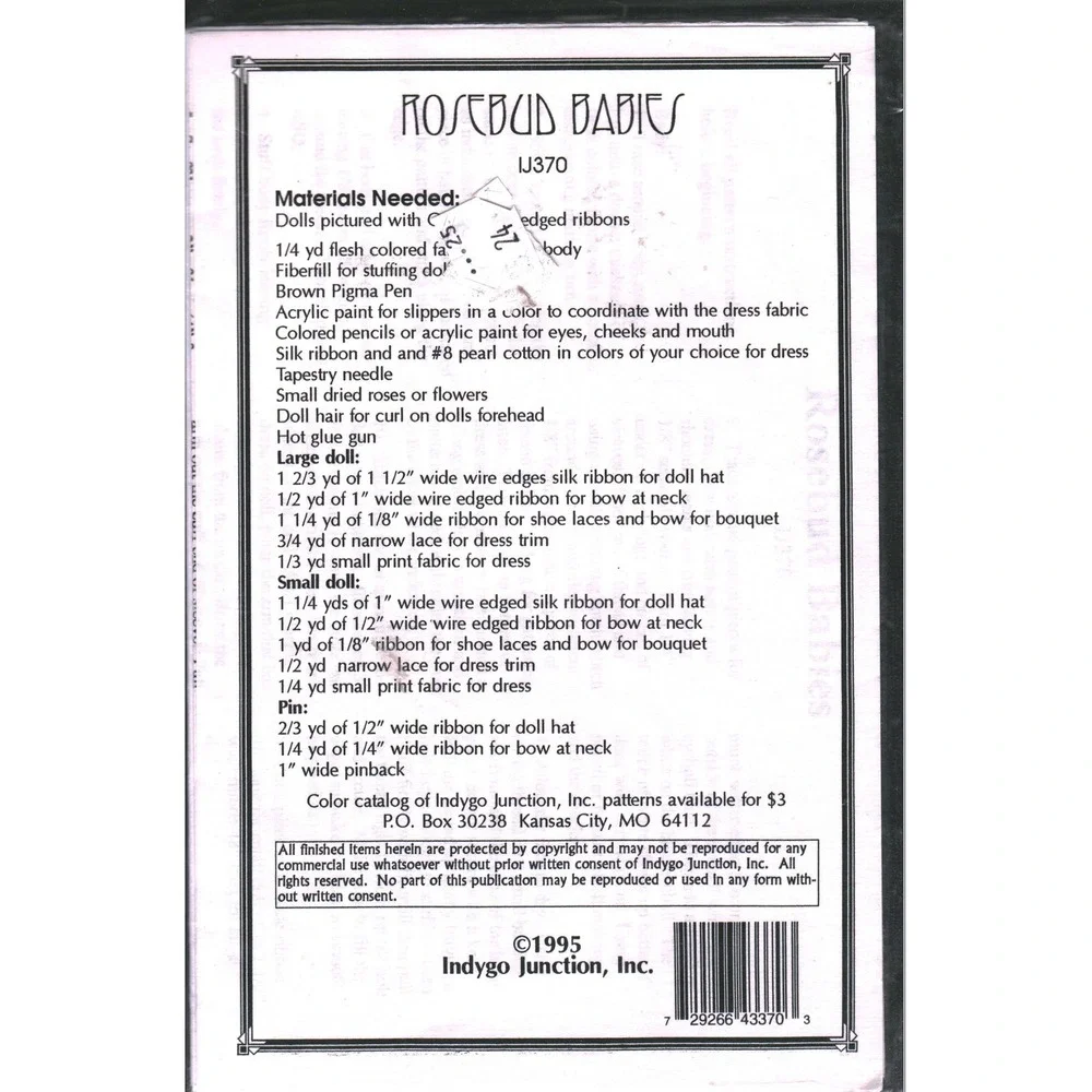 Indygo Junction Rosebud Babies Doll Pattern IJ370 June Wildash Decker Vintage